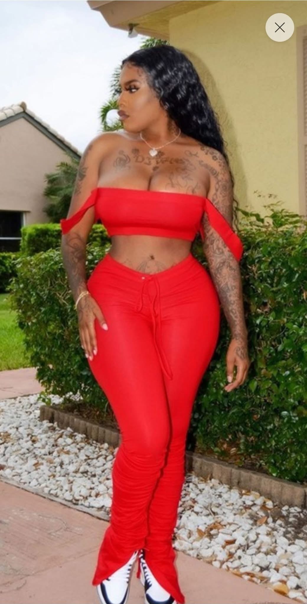 Stacked pants and cropped top set