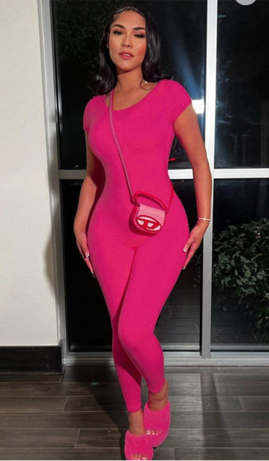 Short sleeve backless jumpsuit