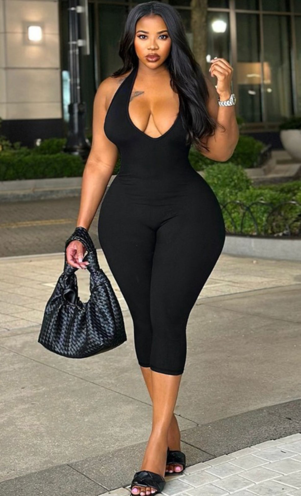 Plus Size Solid Backless Jumpsuit