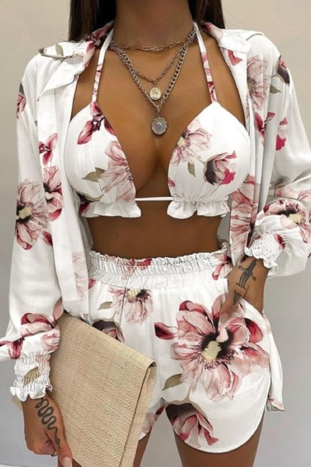 3 Piece flower shorts set