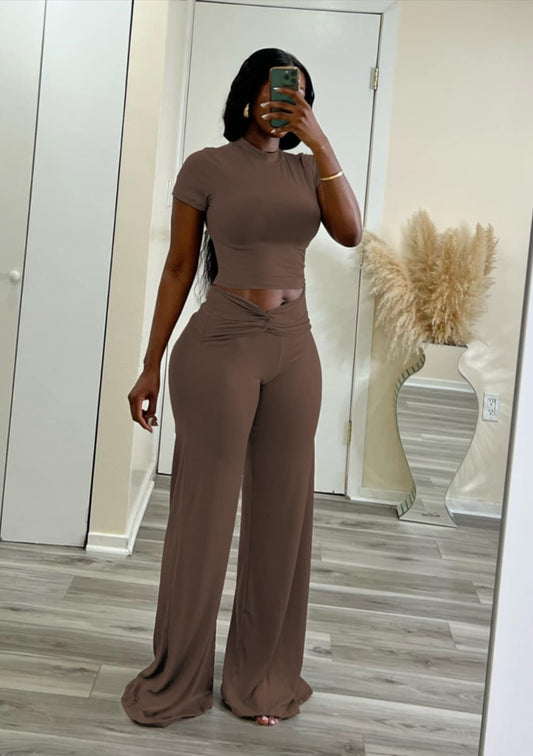 Crop Top Twist Waist flare pant set