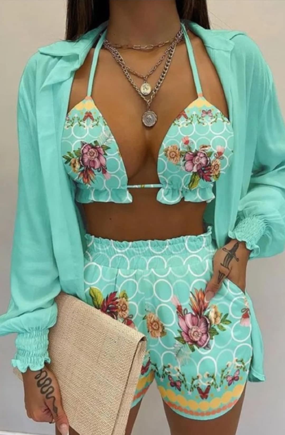 3 Piece flower shorts set